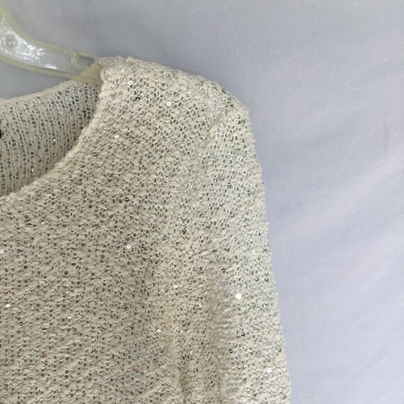 Alfani Sequined Sweater Long Sleeve Chiffon Hem Pullover Women's Sz  Small White - Picture 4 of 8